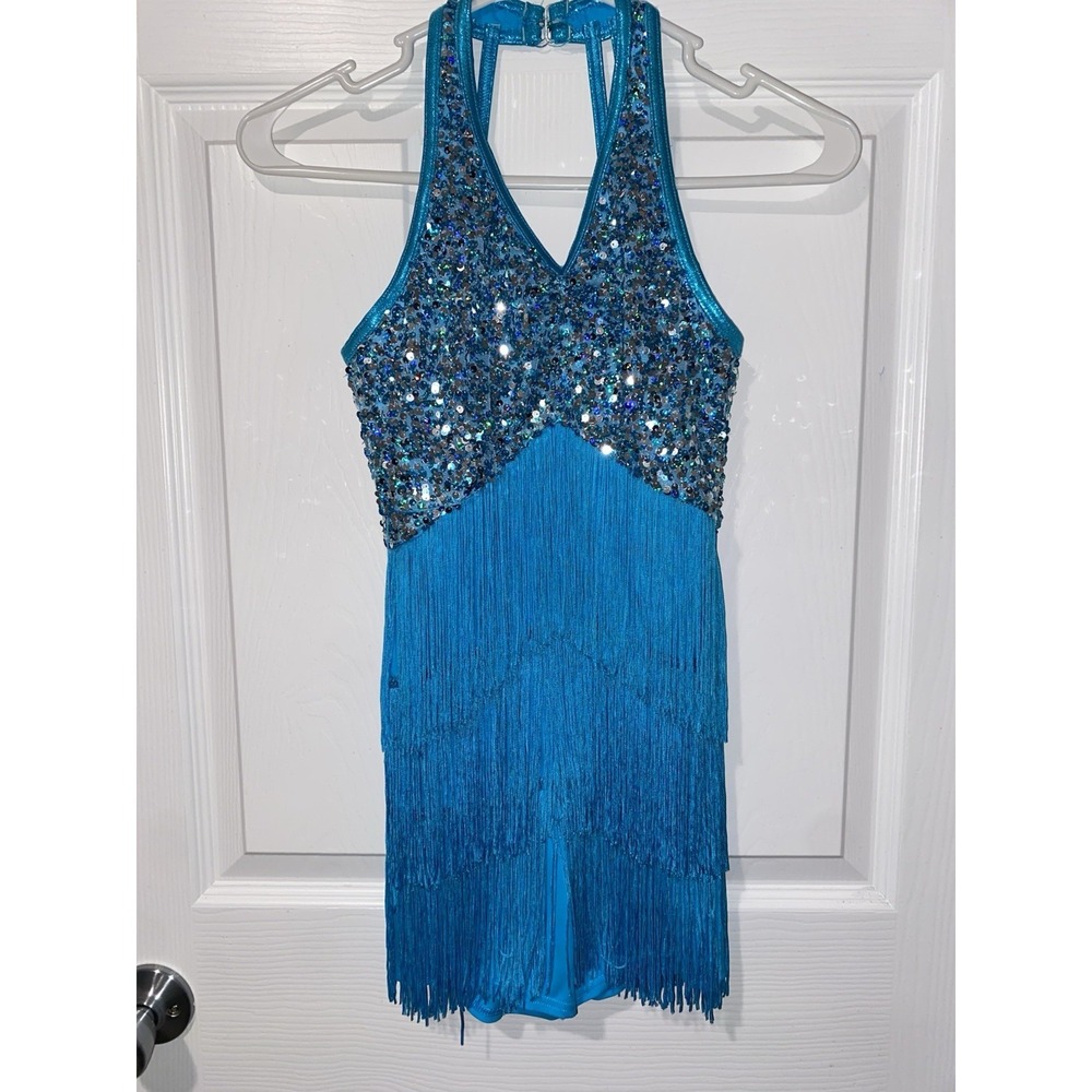 Weissman Showtime Blue Fringe Sequin Dance Costume Youth Large Child LC Tap Jazz